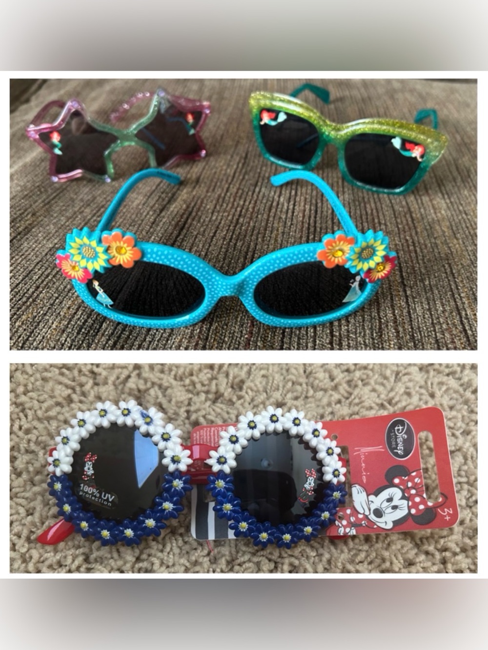 Lot of 4 Toddler Girls Disney Store sunglasses Ariel, Frozen Fever, Minnie Mouse
